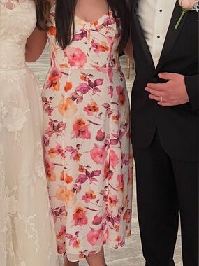 Bardot White Midi Dress with Pink & Orange Floral Print